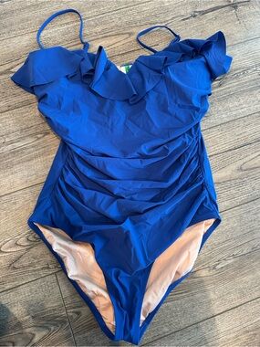 J. Crew Ruffled Rushed One Piece Bathing Suit Size 14